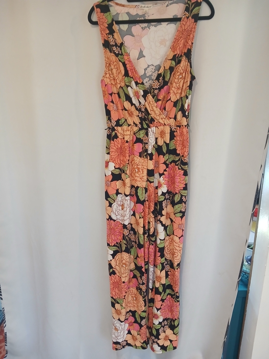 Derek Heart Pants - Derek Heart Black Floral Sleeveless Wrap Jumpsuit with Peach and Pink Blooms